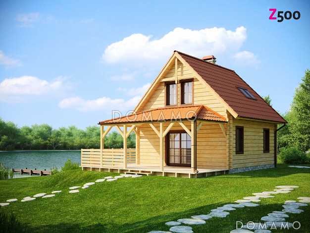 Проект компактного мансардного дома из кирпича с тремя спальнями и крытой террасой