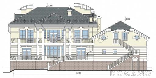 Проект коттеджа с двусветной гостиной и бассейном / Фасад 3