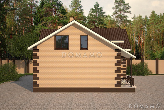 Проект загородного дома с винтовой лестницей на мансардный этаж, раздельным санузлом, террасой 