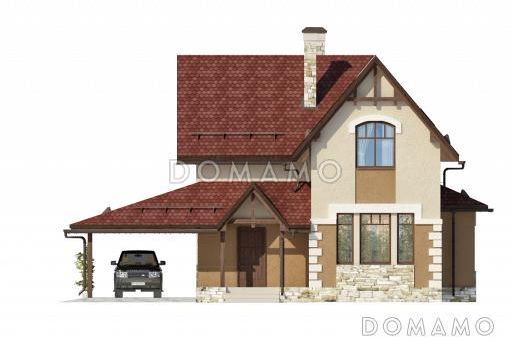 Проект дома с навесом для машины, котельной-постирочной, совмещенной кухней и гостиной / Фасад 3