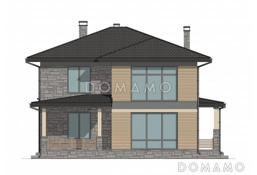 Проект двухэтажного дома из газобетона с окнами в пол и вторым светом / Фасад 1