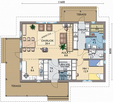 Проект каркасного дома в скандинавском стиле / План 1 этажа