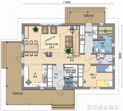 Проект каркасного дома в скандинавском стиле / План 1 этажа