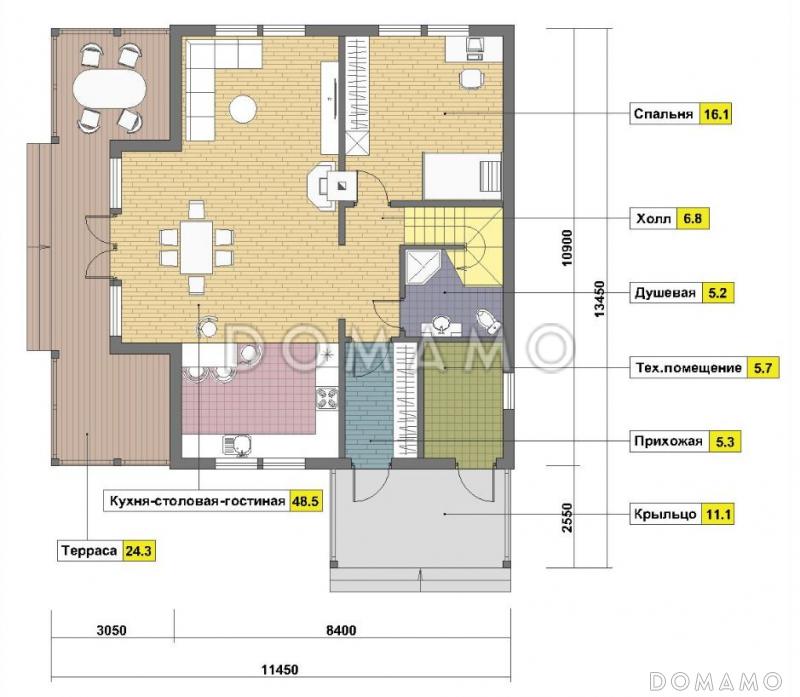 Проект дома с мансардой из кирпича / План 1 этажа