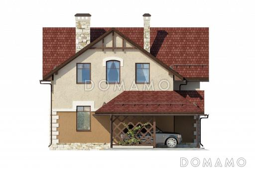 Проект дома с навесом для машины, котельной-постирочной, совмещенной кухней и гостиной / Фасад 2