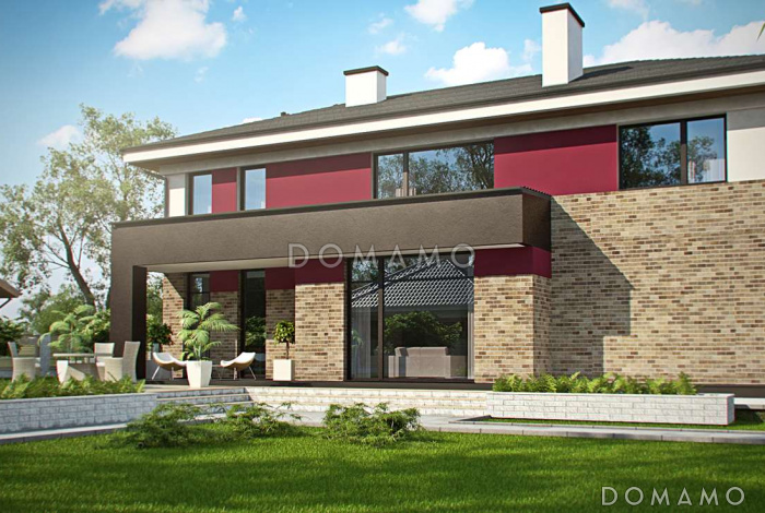 Проект современного двухэтажного дома из газобетона с четырьмя спальнями, большим гаражом и сауной 