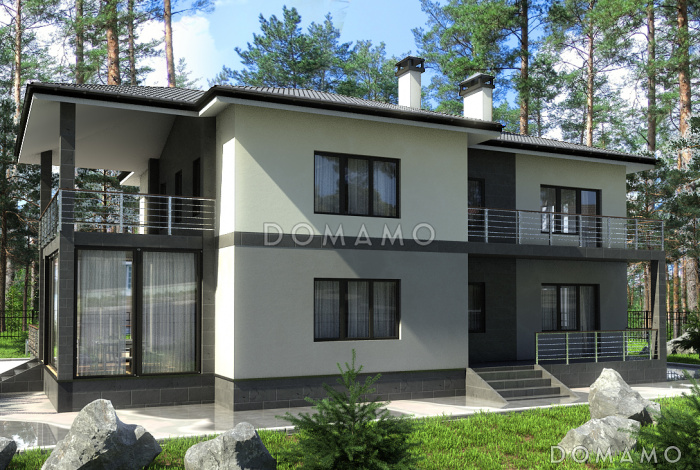 Проект дома для семьи от четырех человек с террасами, просторной кухней-столовой, хозяйской спальней на втором этаже