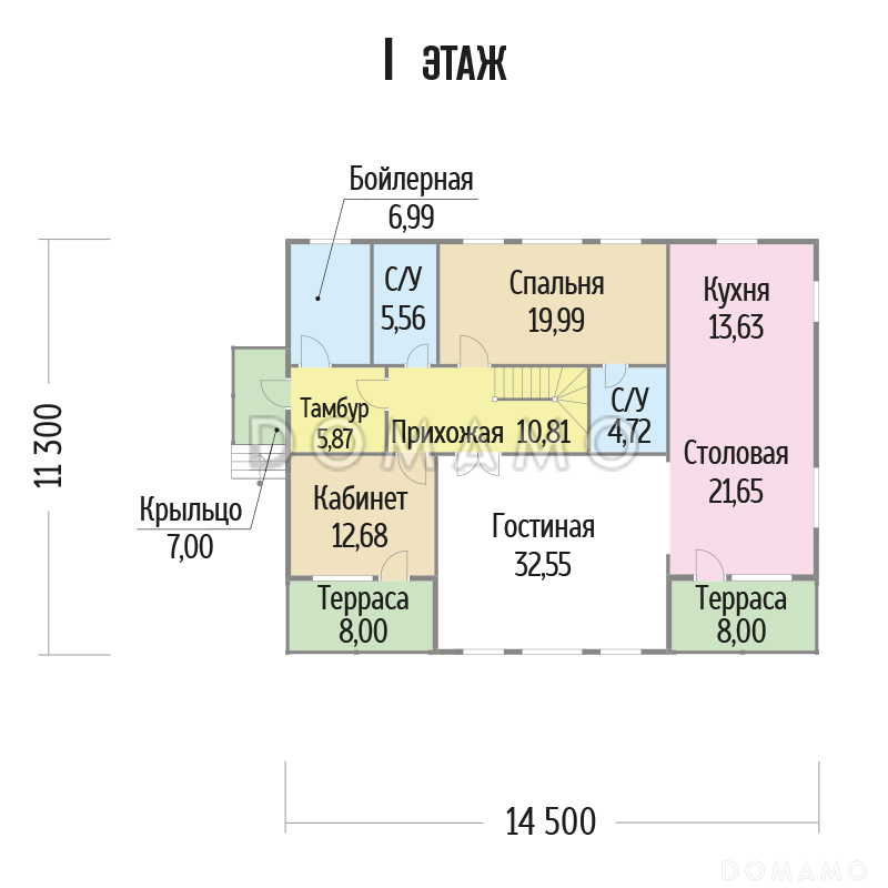 Проект дома из клееного бруса с кабинетом на первом этаже / План 1 этажа