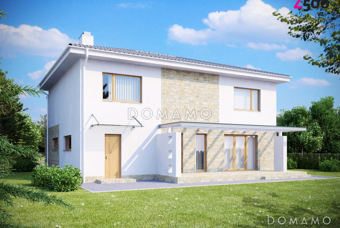 Проект просторного современного двухэтажного дома из газобетона, с пятью комнатами, гаражом и балконом