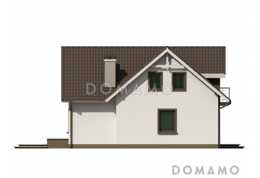 Проект одноэтажного мансардного дома из кирпича с балконом над входом / Фасад 2