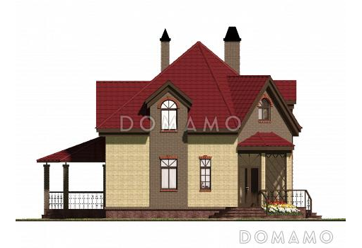 Проект необычного дома с крыльцом на углу / фасад на крыльцо