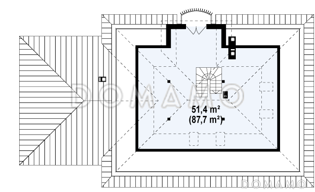 Проект одноэтажного дома из кирпича с мансардой и балконом и гаражом на два автомобиля / План мансардного этажа