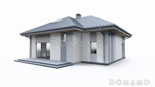 Проект загородного дома с мансардой, гаражом, просторной гостиной с камином, тремя спальнями на мансарде / Фасад 2