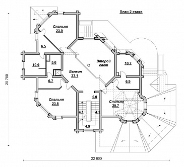 Коттедж с причудливыми башенками / План 2 этажа