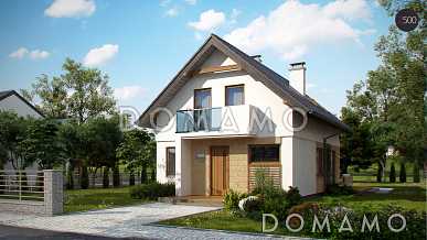 Проект компактного одноэтажного мансардного дома из газобетона с кабинетом и балконом