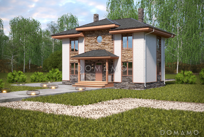 Проект компактного двухэтажного коттеджа из СИП панелей с пятью спальнями