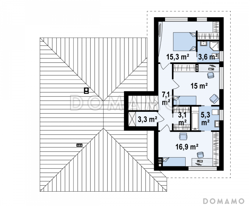 Проект комфортного одноэтажного дома из газобетона с подземным гаражом и бильярдной на цокольном этаже / План 2 этажа