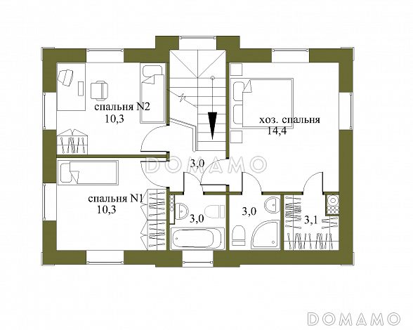 Проект небольшого двухэтажного особняка с парадным фасадом / План 2 этажа