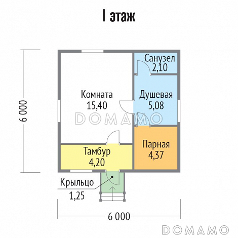 Проект бани из бруса 6х6 / План 1 этажа