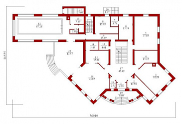 Проект двухэтажного особняка из кирпича с колоннами в классическом стиле / План 1 этажа