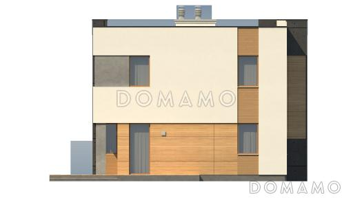 Проект современного двухэтажного дома из газобетона с техническим помещением, гаражом и открытой террасой на втором этаже / Фасад 4