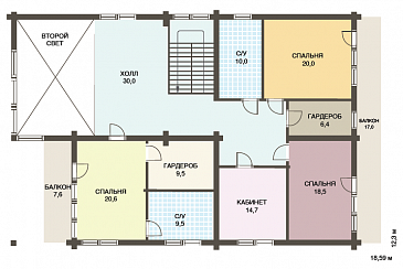 Проект двухэтажного дома из клееного бруса с сауной и гостевой комнатой на первом этаже / План 2 этажа
