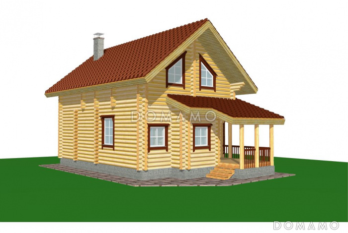 Проект коттеджа из бревна с сауной