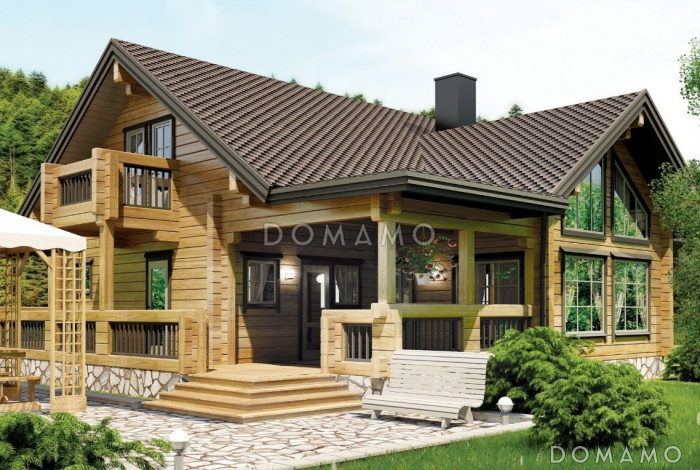 Проект дома из бруса с просторной гостиной со вторым светом