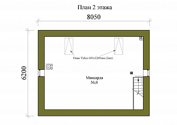 Проект одноэтажной бани с террасой и мансардой / План мансардного этажа