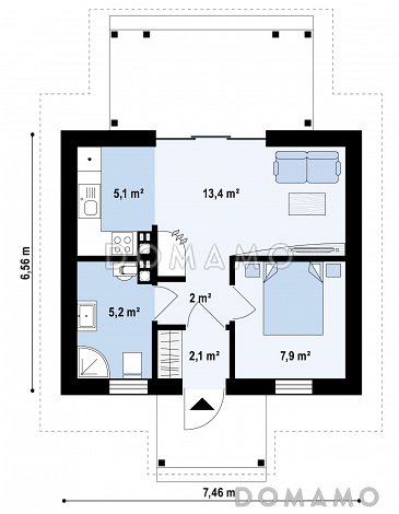 Проект небольшого уютного одноэтажного гостевого дома из газобетона  / План 1 этажа