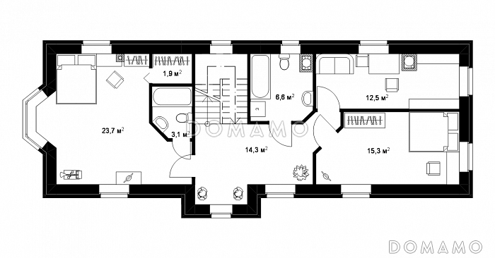 Проект большого коттеджа для узкого участка / План 2 этажа