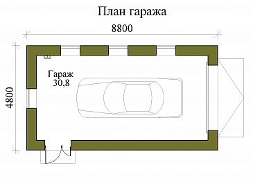 Проект кирпичного гаража на одно машиноместо с боковым выходом / План 1 этажа