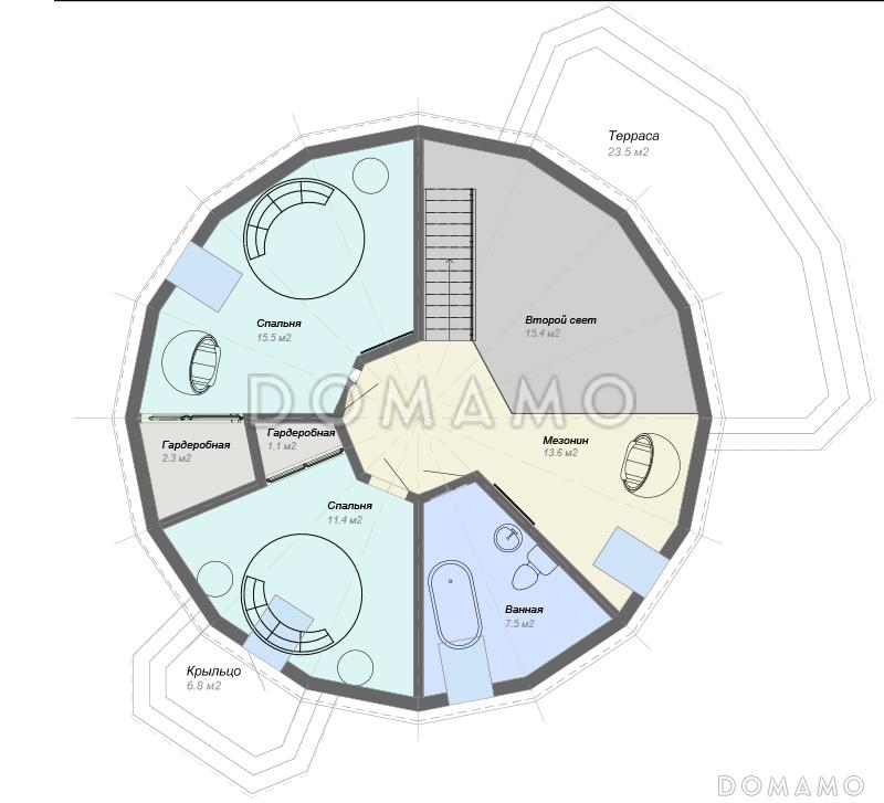 Проект необычного каркасного дома / План мансардного этажа