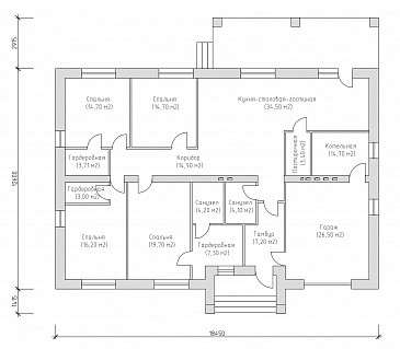 Проект одноэтажного дома по технологии ЛСТК с гаражом и открытой террасой / План 1 этажа