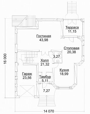 Проект дома из кирпича с гаражом и биллиардной / План 1 этажа