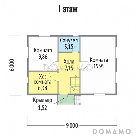 Проект каркасного дома с санузлом / План 1 этажа