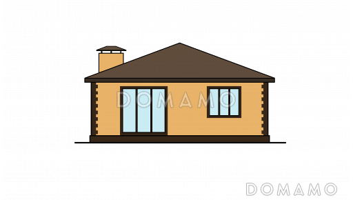 Проект дома с террасой и небольшой верандой, кухней-гостиной и тремя спальнями / Фасад 3