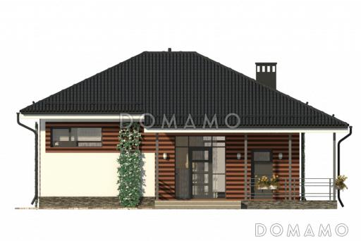 Проект одноэтажного домика с красной полосатой отделкой  фасадов / Фасад 3