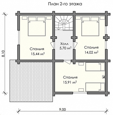 Проект дома из бревна с тремя просторными спальнями / План мансардного этажа