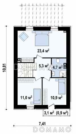 Проект двухэтажного дома из кирпича с кабинетом и балконом / План 2 этажа