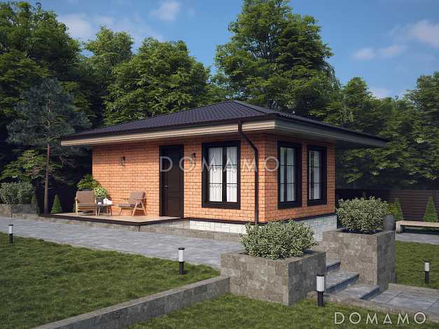 Проект бани из газобетона с четырехскатной крышей