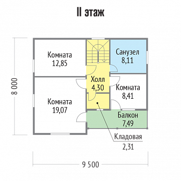 Проект яркого, каркасного дома с балконом на втором этаже / План мансардного этажа