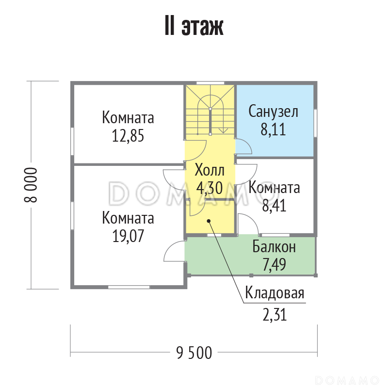 Проект яркого, каркасного дома с балконом на втором этаже / План мансардного этажа