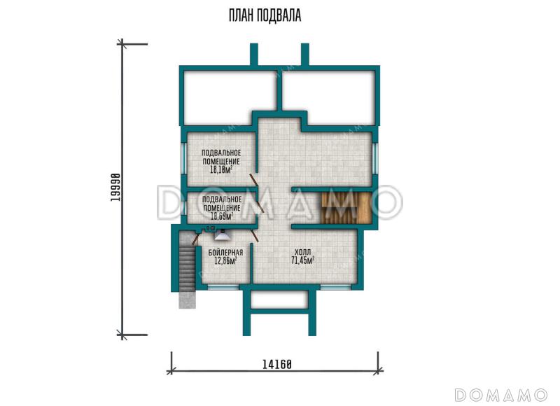 Проект двухэтажного дома с подвалом в стиле Райта / План цокольного этажа