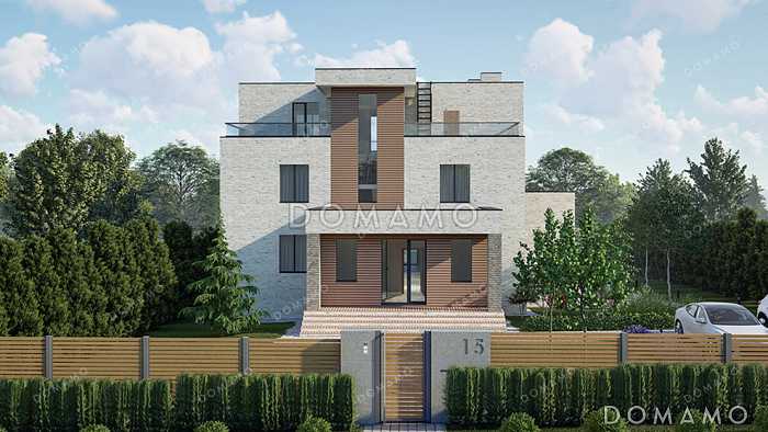 Проект современного особняка с бассейном, бильярдной и открытыми балконами на третьем этаже