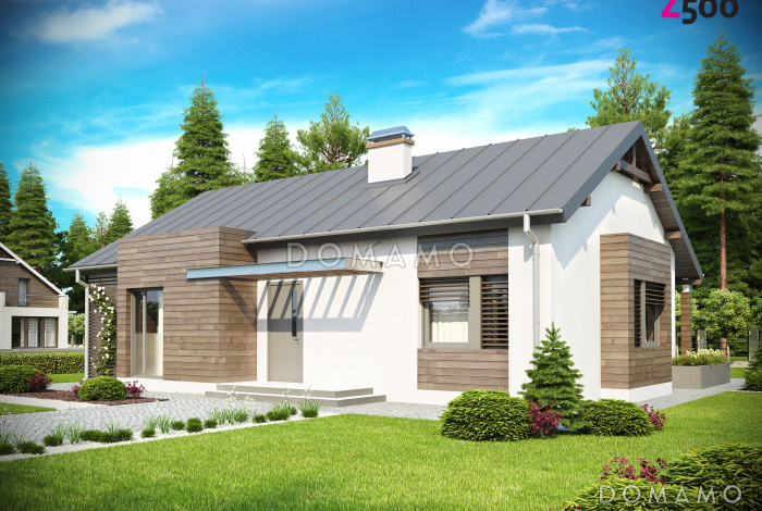 Проект одноэтажного дома из кирпича с современными фасадами и эркерами