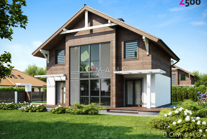 Проект двухэтажного дома из газобетона с панорамным остеклением