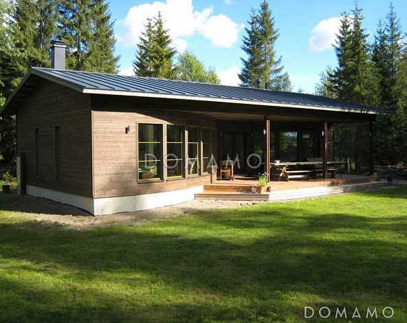 Проект каркасной сауны с большой площадью остекления