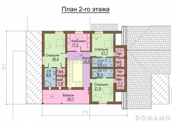 Проект большого двухэтажного коттеджа с зоной отдыха и бассейном на цокольном этаже / План 2 этажа
