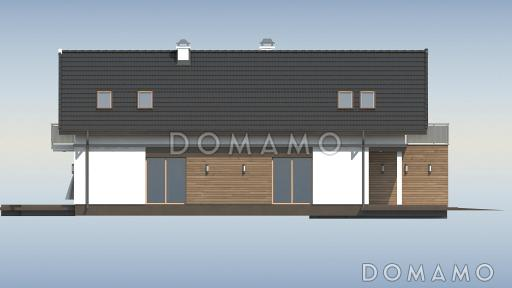 Проект одноэтажного мансардного дома из газобетона с гаражом на два автомобиля и террасой над гаражом  / Фасад 2